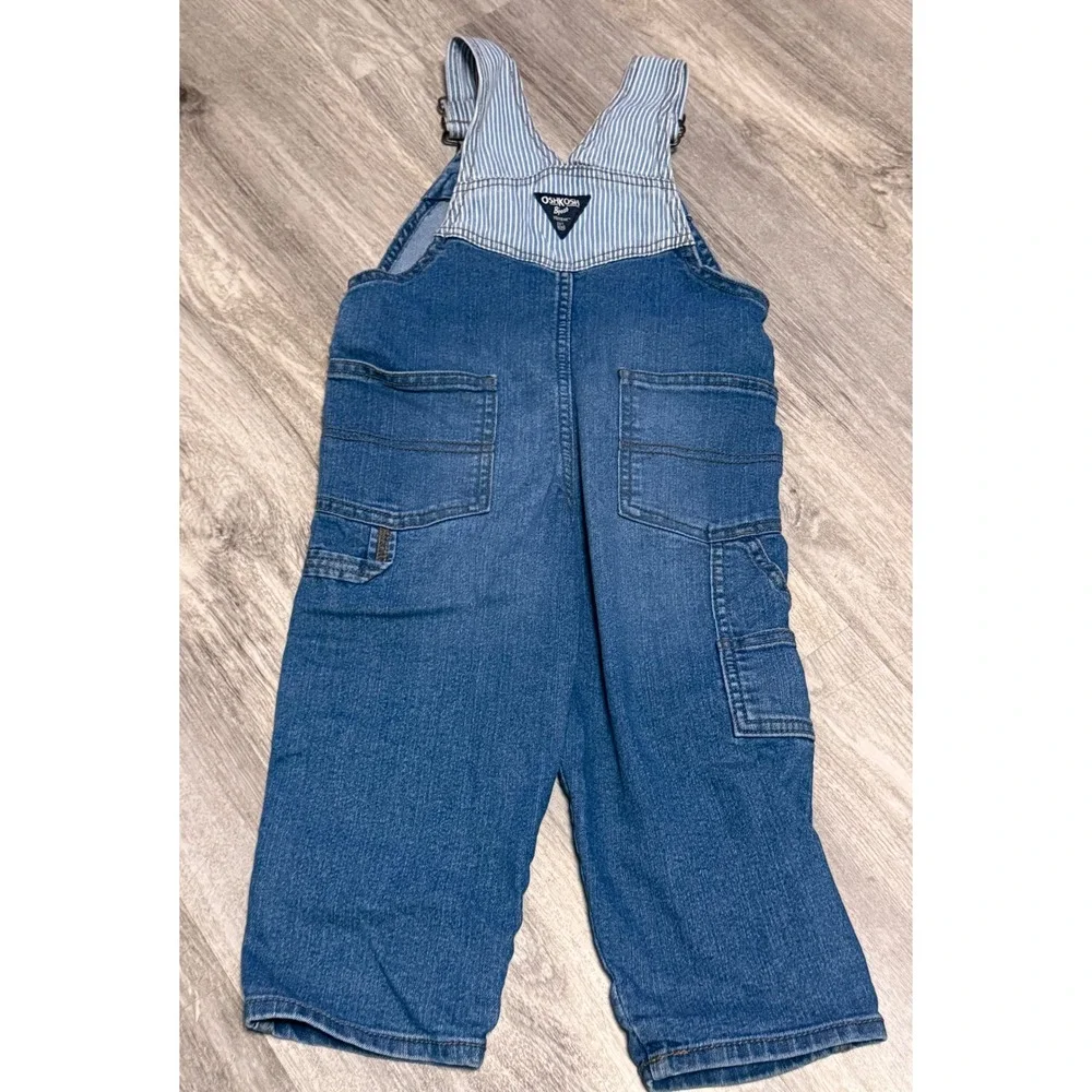 OshKosh B'gosh Toddler 3T Denim Hickory Stripe Vestbak Carpenter Overalls
